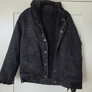 Womens Black Sherpa-Lined Jacket